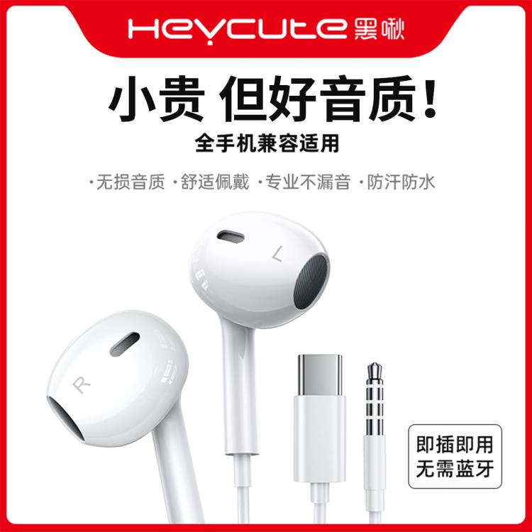 HEYCUTE 黑啾 有线耳机type-c耳机入耳式适用于荣耀华为mate60苹果15手机全兼容 2