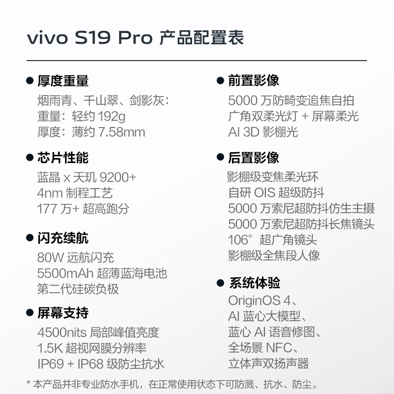 vivo 今日推荐：vivo S19 Pro 12GB+256GB 剑影灰 2899元