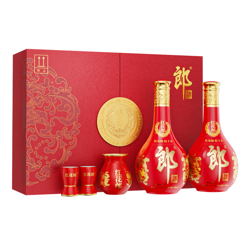 PLUS会员:郎酒红花郎15 酱香型 白酒 53度 500ml*2瓶 礼盒装 910.8元包邮