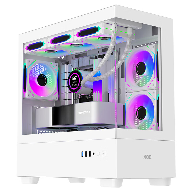 AOC 冠捷 CG393W白色 游戏电脑台式海景房主机箱 双面玻璃/MATX主板/360水冷/9风