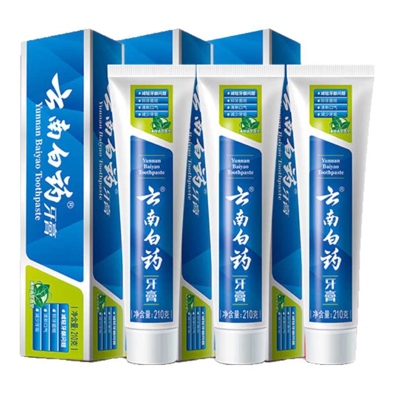 plus会员：云南白药 经典薄荷牙膏210g*3*2件 122.76元（需领券，合61.38元/件）