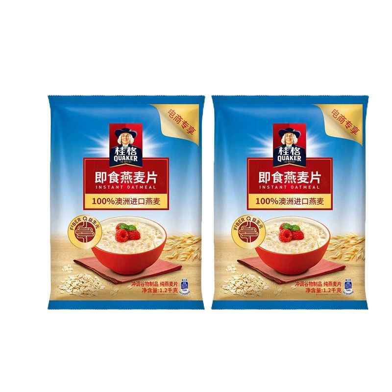 百亿补贴：QUAKER 桂格 即食燕麦片1200g*2袋组合装免煮营养代餐早餐麦片 14.2