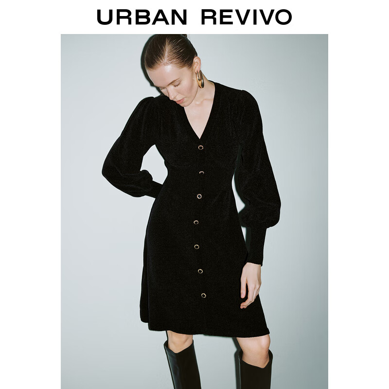 URBAN REVIVO 女款小金扣针织连衣裙 UWG940281 149.5元包邮（需用券）