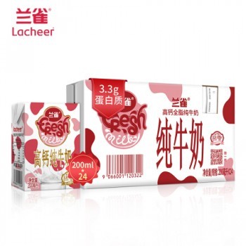 京东PLUS会员：兰雀（Lacheer）高钙全脂纯牛奶 200ml*24盒*3件
