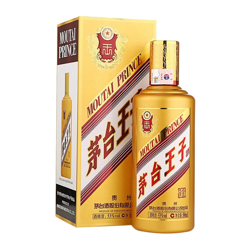 PLUS会员：MOUTAI 茅台 王子酒 金王子 53度 酱香型白酒 500ml 礼盒装 215.6元包邮