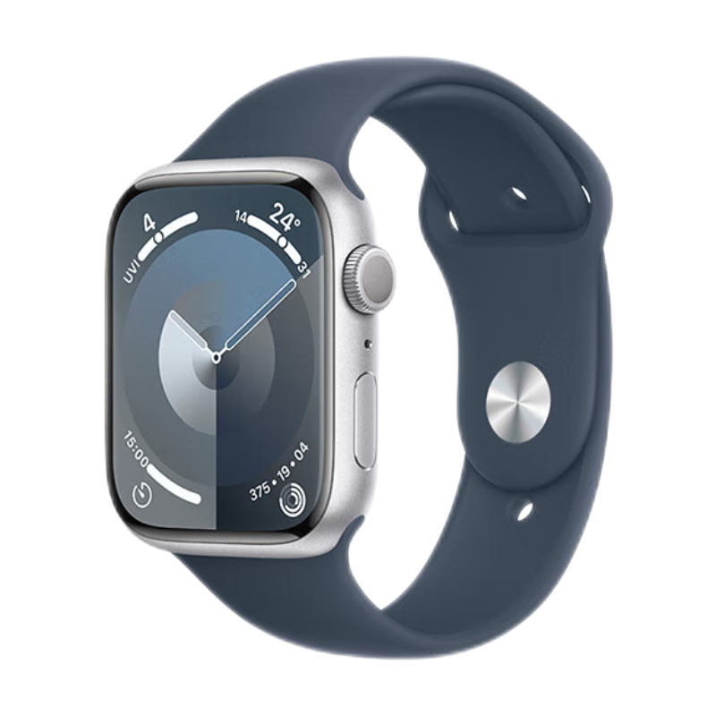 Apple/苹果 Watch Series 9 智能手表GPS款45毫米 银色铝金属表壳 风暴蓝色运动型