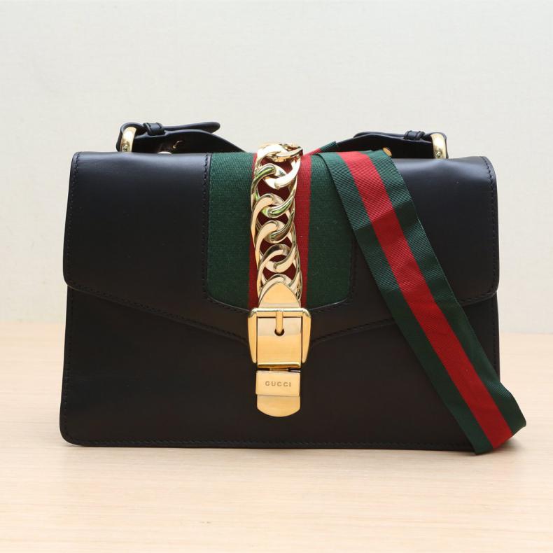 GUCCI 古驰 中古95新Gucci/古驰单肩包Sylvie丝带包小号皮革C黑色 3800元（需用券