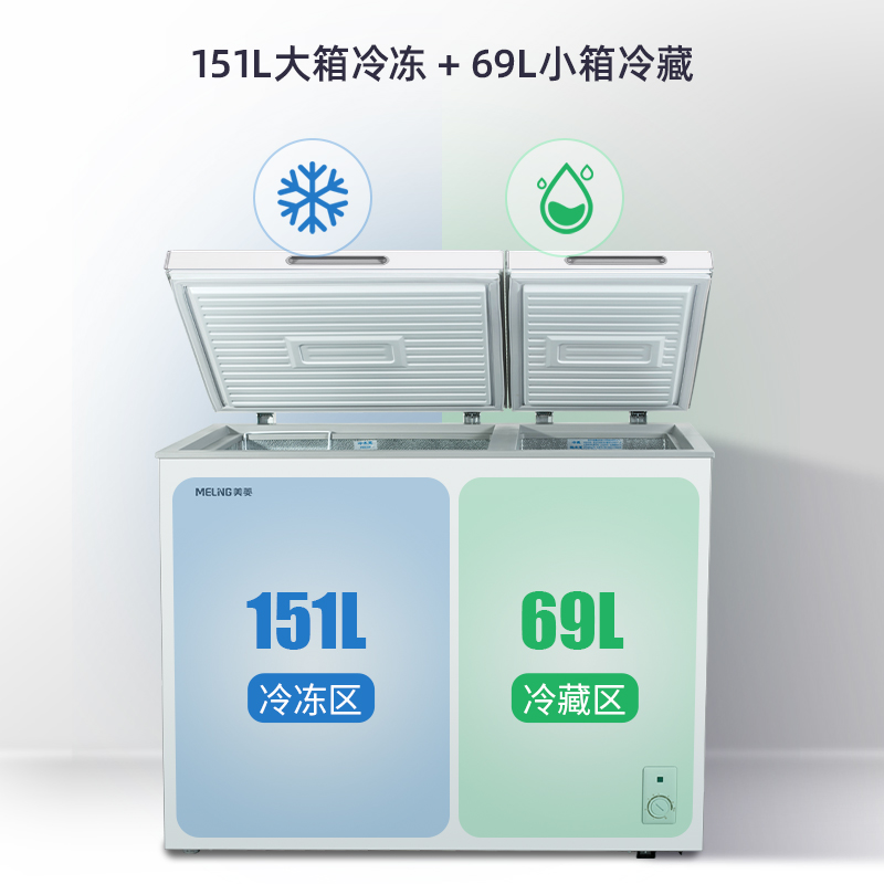 美菱 220L小型双温冰柜家用大容量商用冷藏冷冻囤货冷柜两用小冰箱 949元（