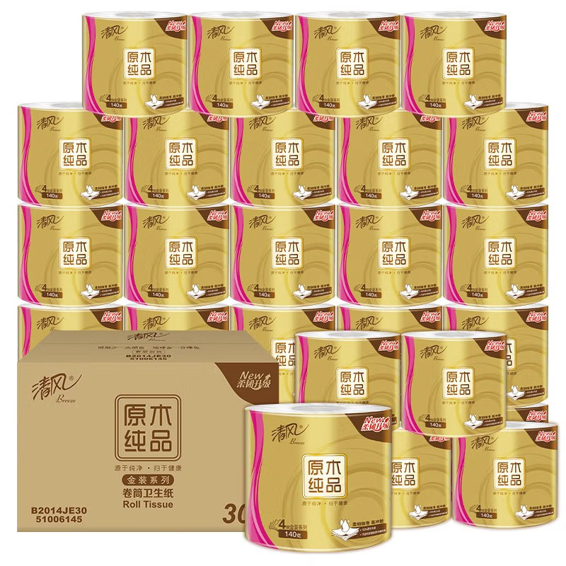 Breeze 清风 原木金装 卷纸 4层140g30卷 25.6元（双重优惠，凑单品）