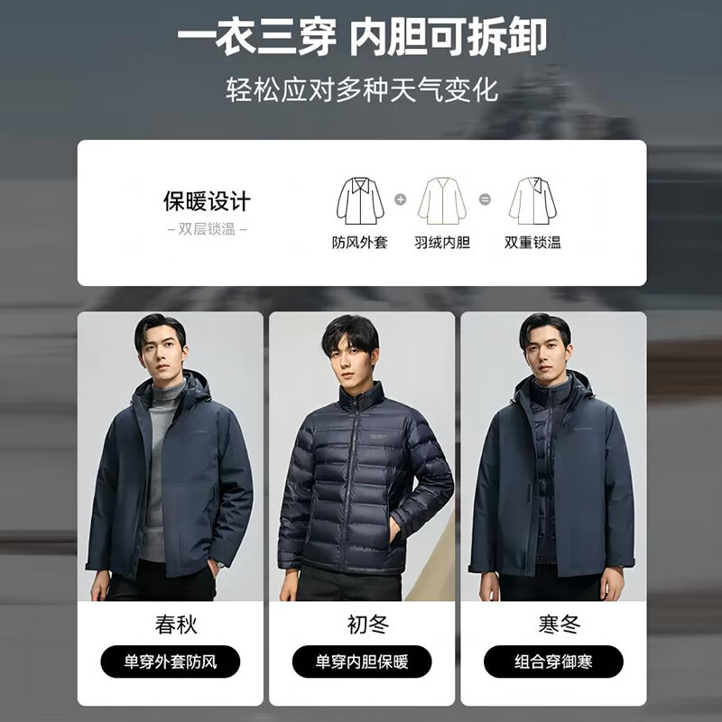 罗蒙 限时1h羽绒服一衣3穿 鹅绒+牛奶丝/内胆可拆卸 299元（需用券）