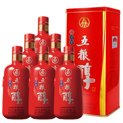 五粮醇红淡雅50度浓香型500ml*6瓶整箱+赠尖庄500ml*1瓶 259元（需领券）