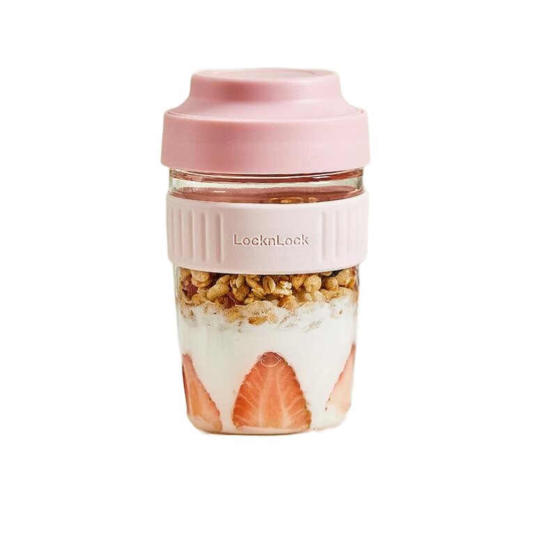PLUS会员：乐扣乐扣（LOCK&LOCK）早餐玻璃杯 樱花粉(内置吸管+勺) 38.38元