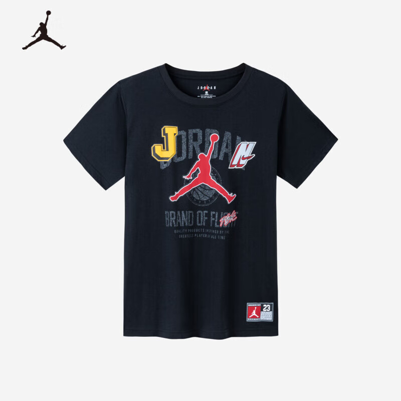 Jordan 耐克童装男女童短袖T恤夏季儿童针织上衣 正黑色 140 149元