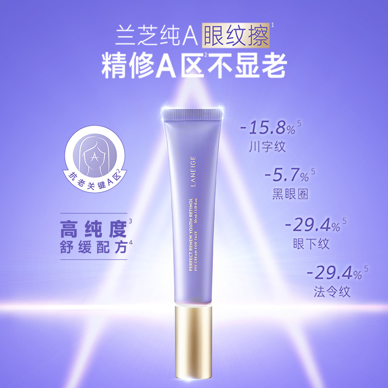 88VIP：LANEIGE 兰芝 致美青春视黄醇眼霜A醇淡纹 10ml*2支 28.4元（需用券）