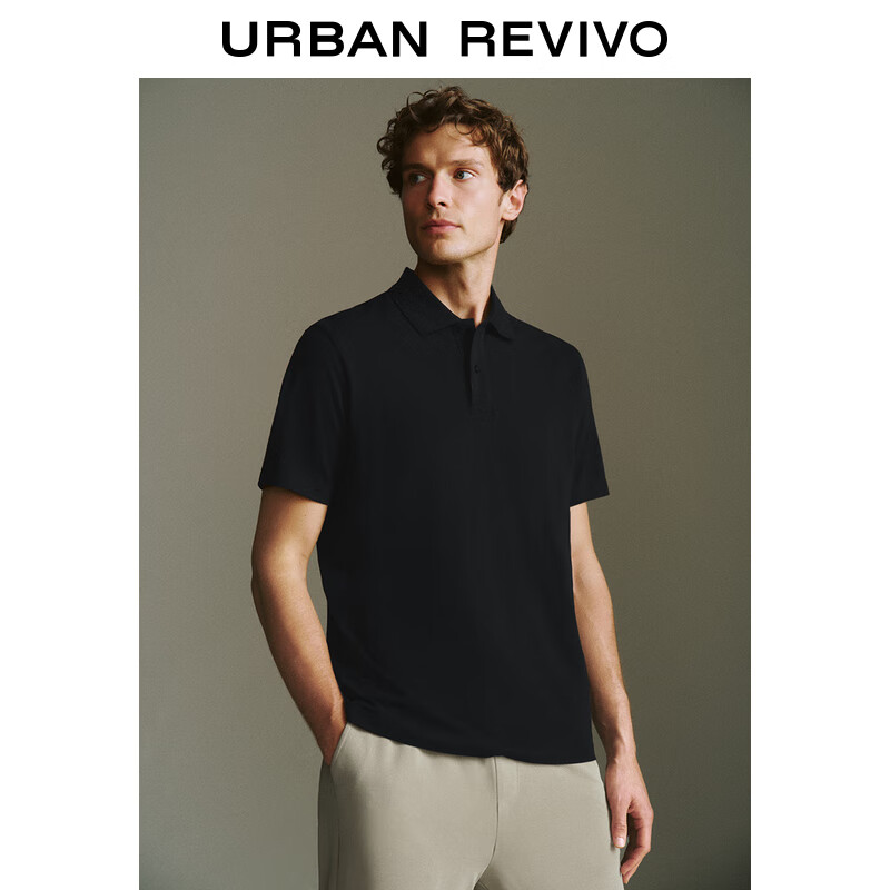 URBAN REVIVO UR2024夏季新款男装轻商务基础纯色通勤Polo领短袖T恤UMB440004 正黑 M 