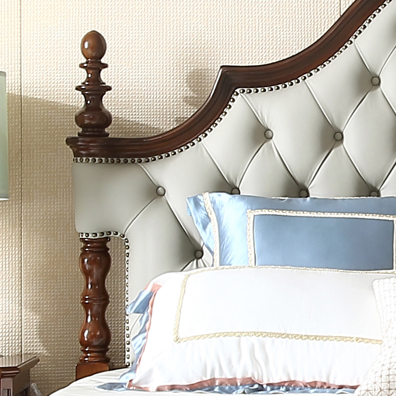 威灵顿 现代美式实木床轻奢卧室双人床简美主卧床1.8m大床A602-55 12369元