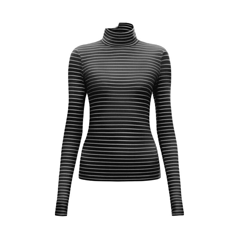 蕉内 热皮5系女士保暖内衣内搭秋衣防寒显瘦高领打底衫莫代尔秋冬 黑白条