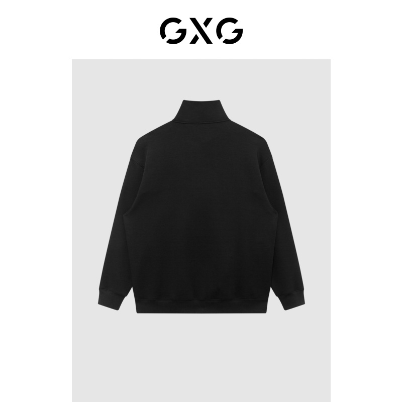 GXG 男装 商场同款绿意系列黑色精致绣花半开襟卫衣 22年冬季新品 76.17元（