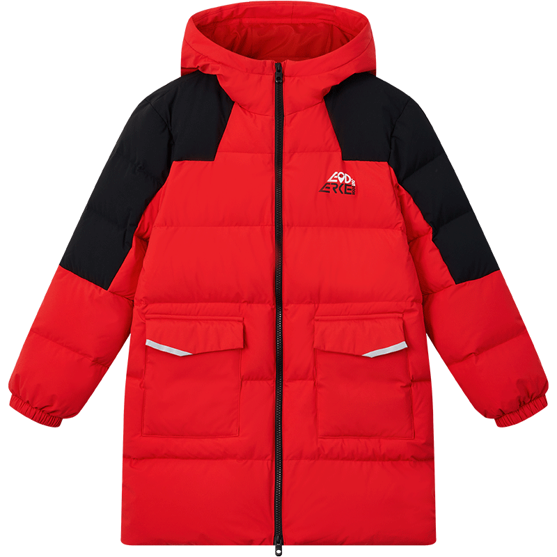 鸿星尔克 童装男女童冬季保暖外套儿童中大童中长款羽绒服东方红165 139.99