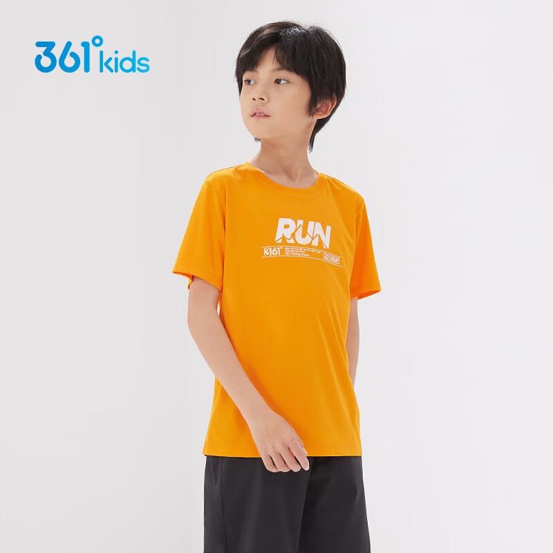 361° 361童装儿童t恤男童运动短袖2023年夏季短袖速干印花纯色t恤 26元（需