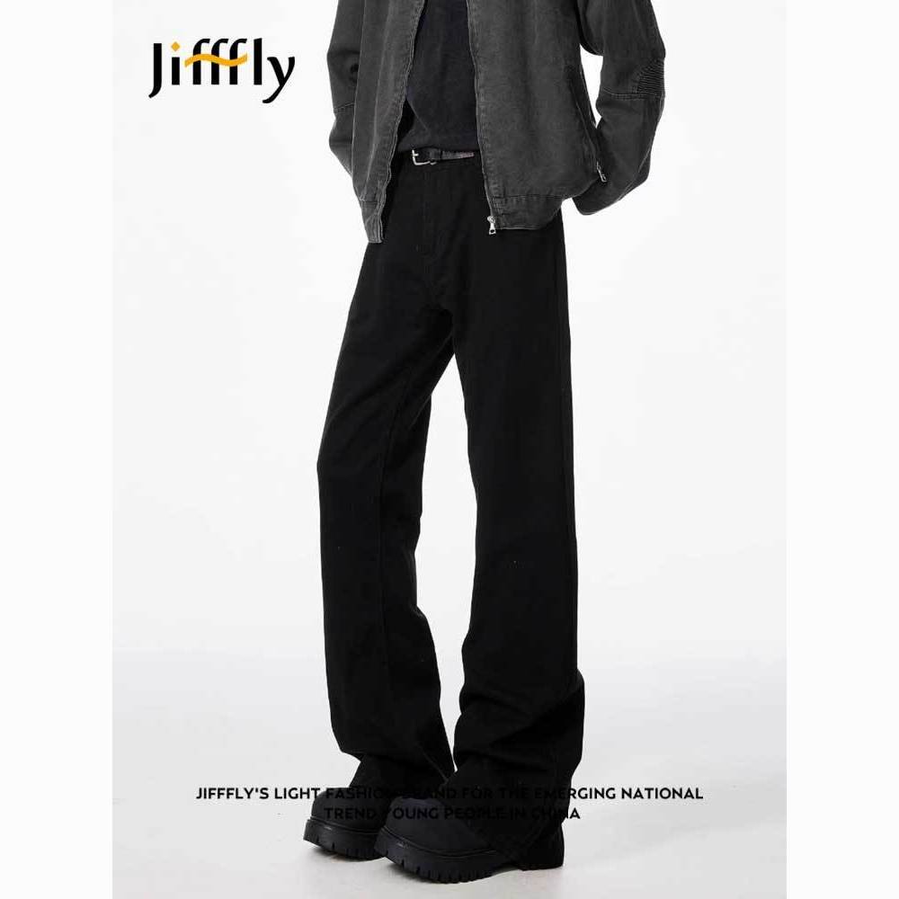 百亿补贴：jifffly 黑色弯刀微喇牛仔裤男2025春季新款vibe美式修身直筒裤子 69