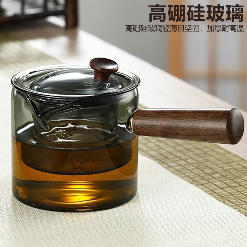 溥畔 侧把茶壶玻璃煮茶器 咖色高硼硅茶壶550 ￥26.9