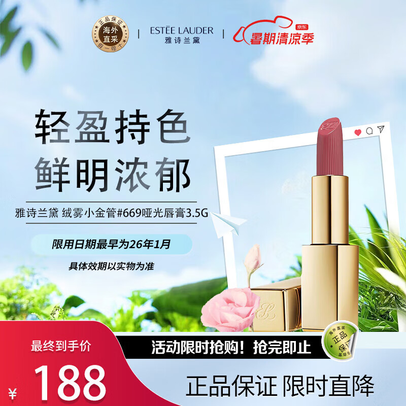 ESTEE LAUDER 雅诗兰黛 绒雾小金管哑光唇膏669#偷心蔷薇色口红化妆品生日礼物