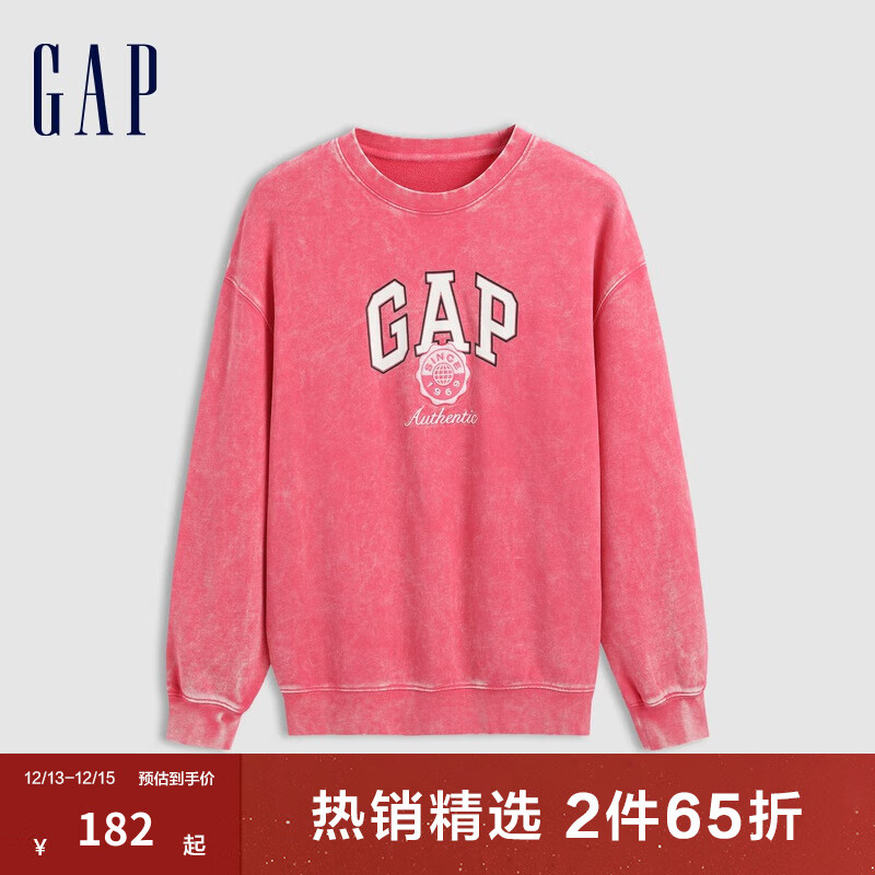 Gap 盖璞 女装2024秋季纯棉印花logo水洗做旧卫衣复古风上衣637902 粉色 165/84A(M)