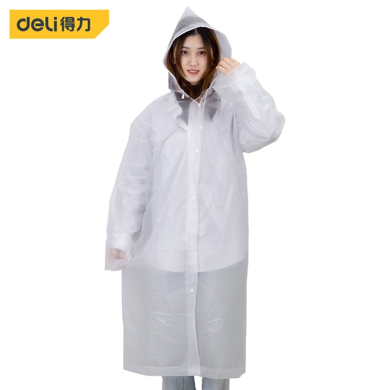 deli 得力 一次性成人雨衣雨披户外半透明骑行雨衣男女带帽加厚雨披白色 9.9