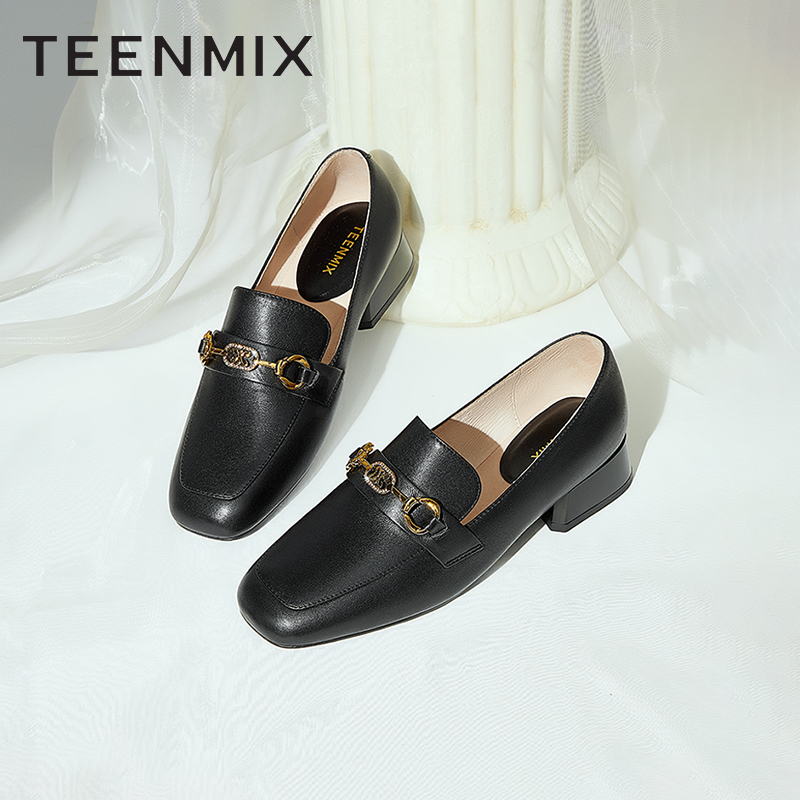 TEENMIX 天美意 女鞋商场同款粗跟优雅气质乐福鞋女皮单鞋2023新款CYY20CA2 231.15