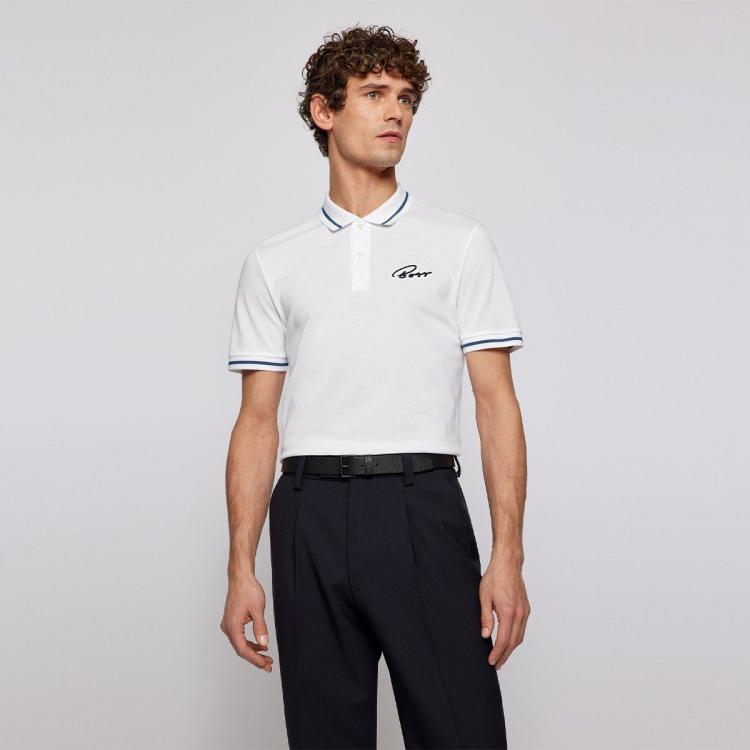 BOSS 夏季男式薄款商务休闲刺绣LOGO纯色纯棉Polo衫 360元