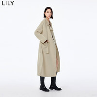 LILY 冬女装全绵羊毛时尚通勤复古气质长款毛呢外套大衣女XJ 301绿色 M ￥489.3