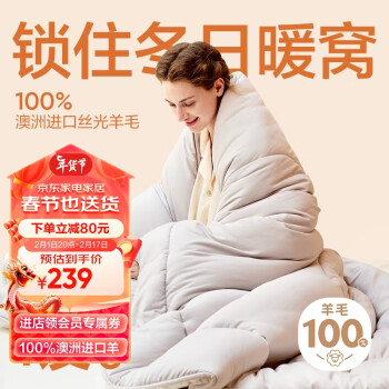 YANXUAN 网易严选 A类100%澳洲进口丝光羊毛被 春秋四季被2490g 200*230cm ￥189