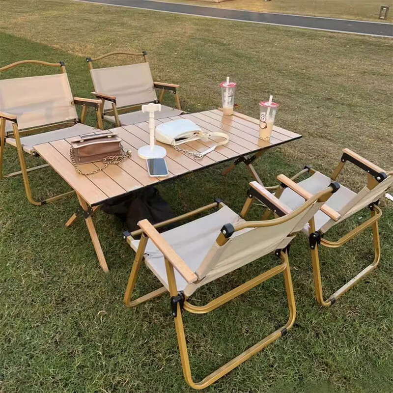 全品屋 户外桌椅套装车载蛋卷桌便捷式折叠桌露营桌子折叠桌椅子克米特椅