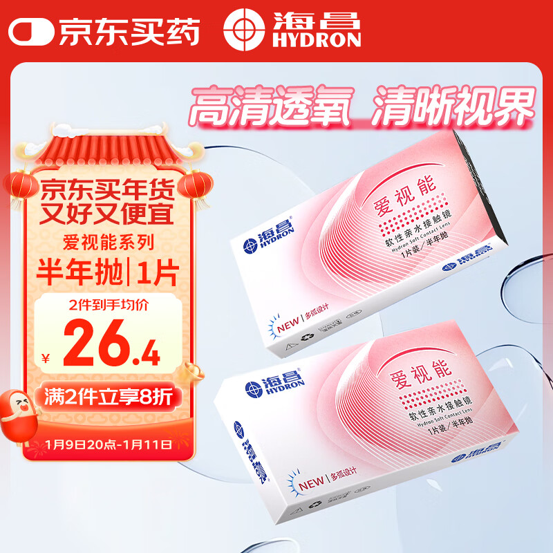 HYDRON 海昌 爱视能近视隐形眼镜透明片半年抛1片装 透明 525度 23.1元（需买2