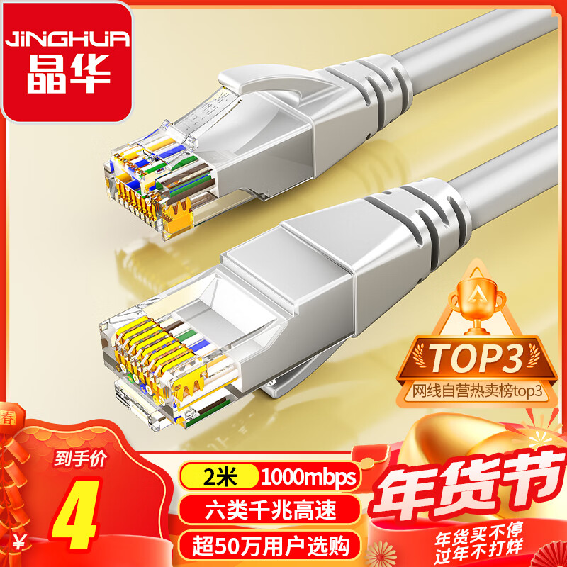 JH 晶华 六类CAT6 千兆网线 2m 灰色 ￥1.98