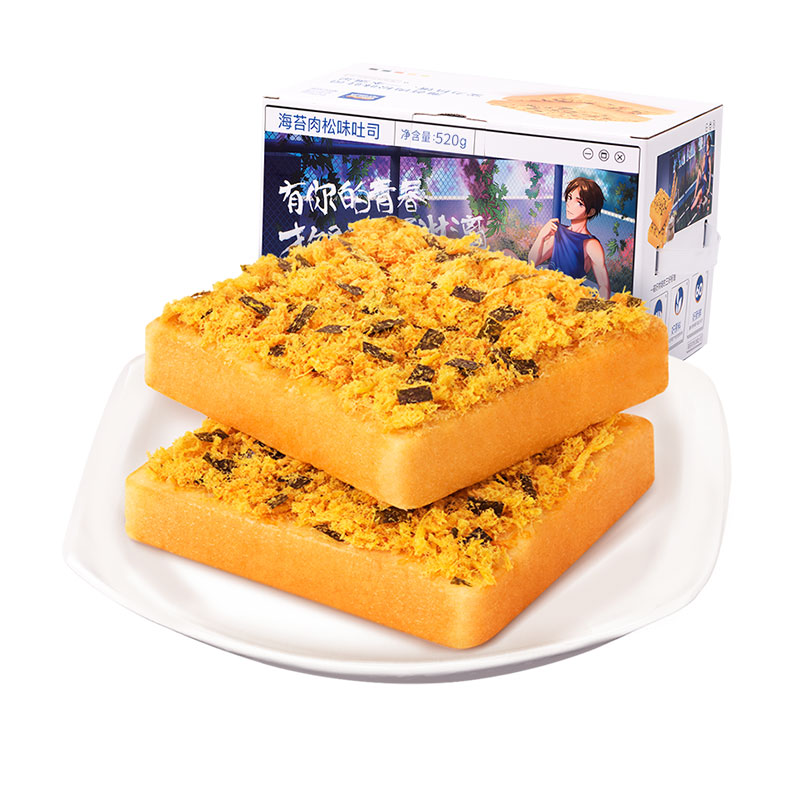 88VIP：三只松鼠 海苔肉松味吐司面包吐司蛋糕糕点心休闲零食品早餐整箱 12.