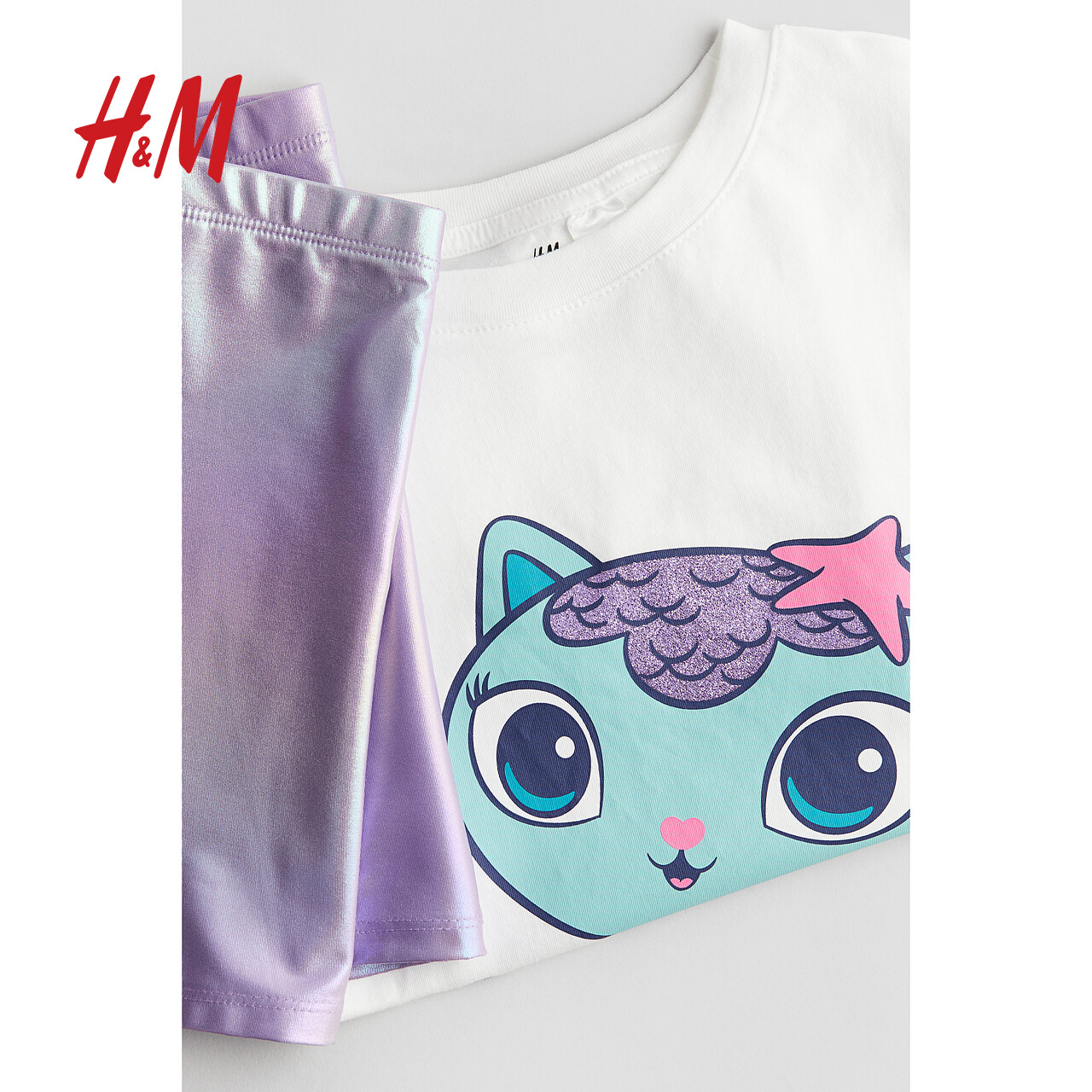 H&M HM童装女童套装2件式2024夏季新款可爱印花棉质T恤短裤1073066 92.33元