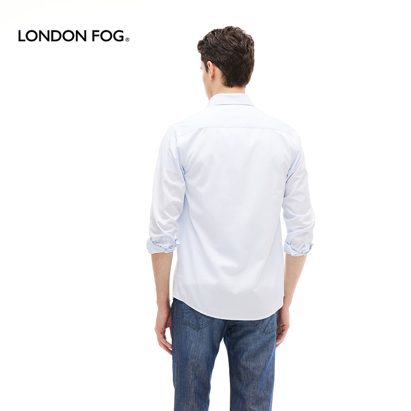 LONDON FOG 敦雾春季新品棉质商务合身版长袖衬衫中青年正装净色提花衬衣男 2