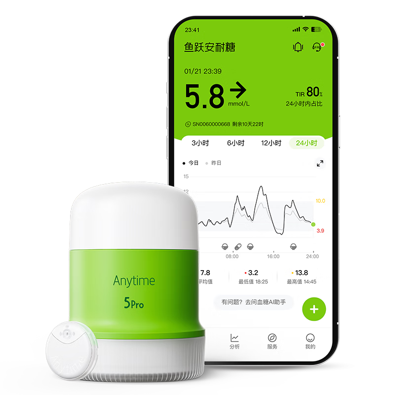 yuwell 鱼跃 Anytime 5Pro 安耐糖5代动态血糖仪 196.04元（需用券）