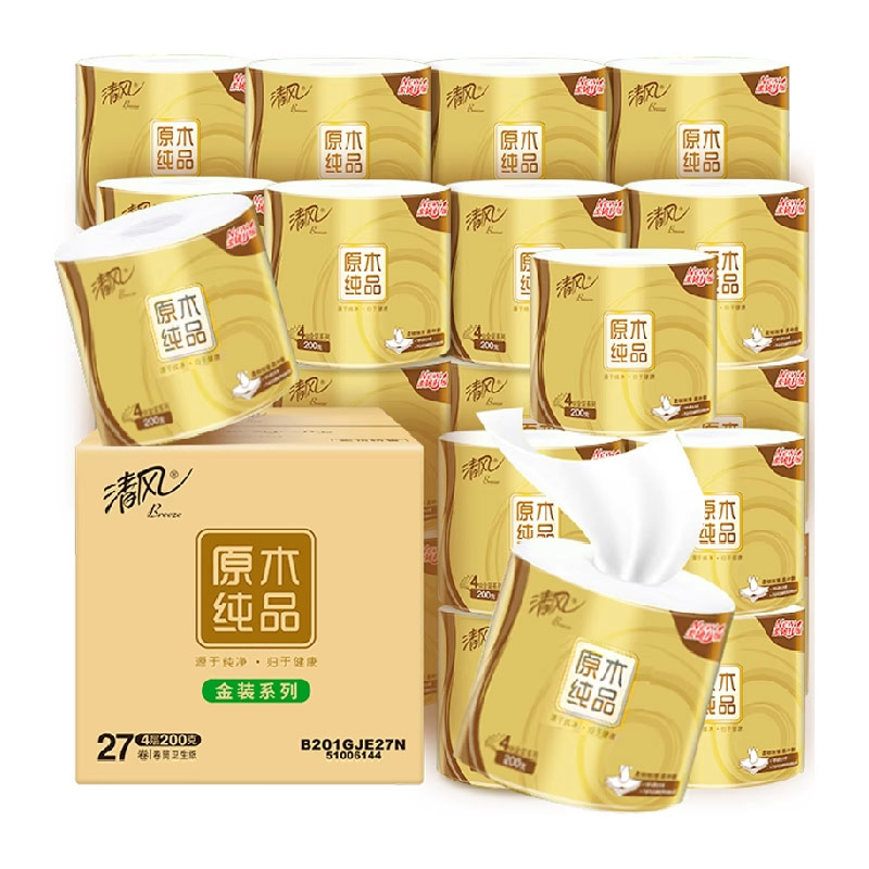 88VIP：Breeze 清风 金装卷纸 4层200g27卷 38.76元