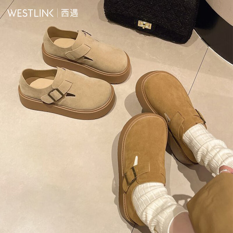 WESTLINK 西遇 勃肯百搭一脚蹬全包休闲复古增高厚底鞋 77.9元
