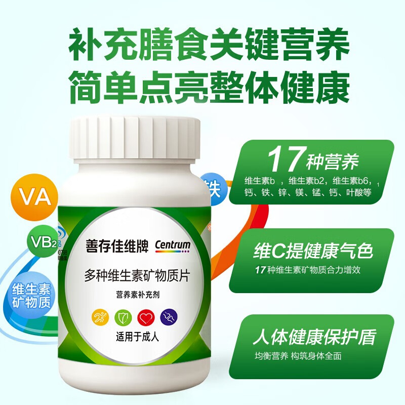 Centrum 善存 多种维生素矿物质片 60粒x2瓶 42元（需买2件，需用券）