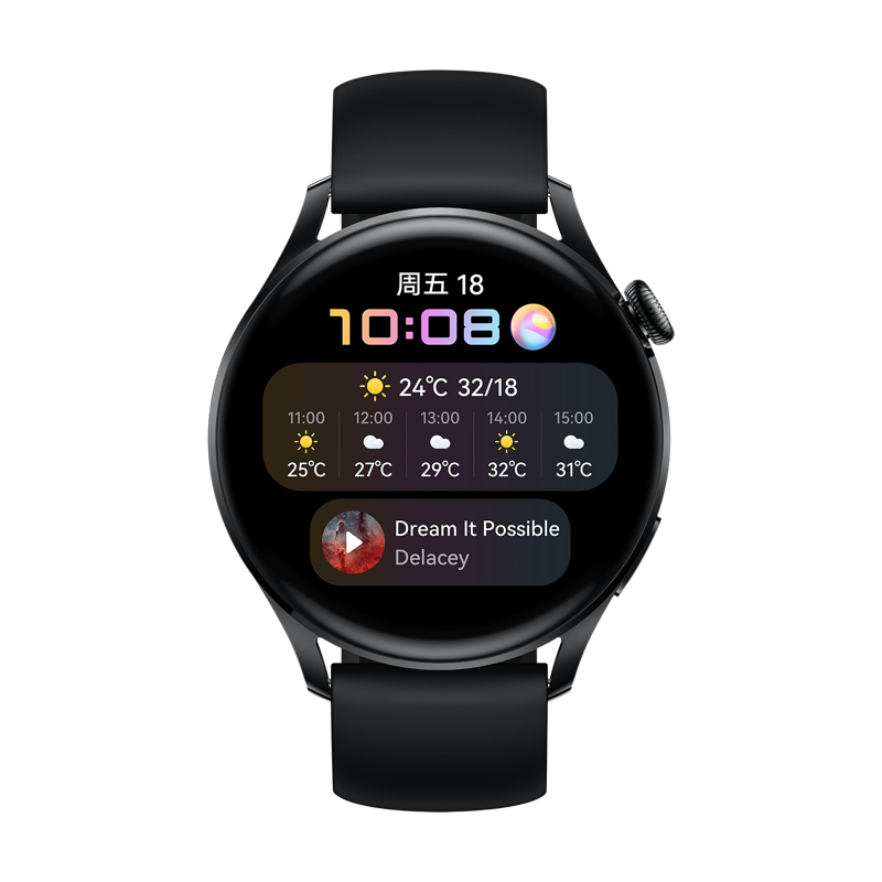 限地区、PLUS会员: 华为HUAWEI WATCH 3 黑色氟橡胶表带 46mm表盘 eSIM独立通话 1182.