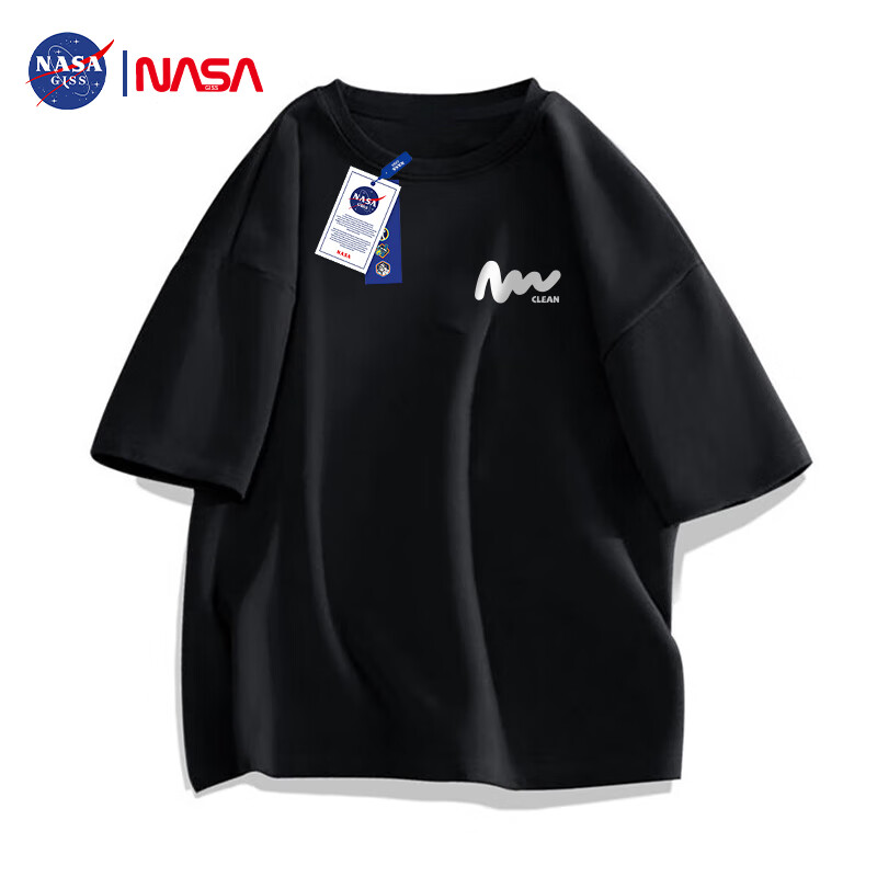 NASA GISS 官方潮牌联名t恤男夏季宽松休闲圆领百搭印花五分短袖 黑色 3XL 45.9元