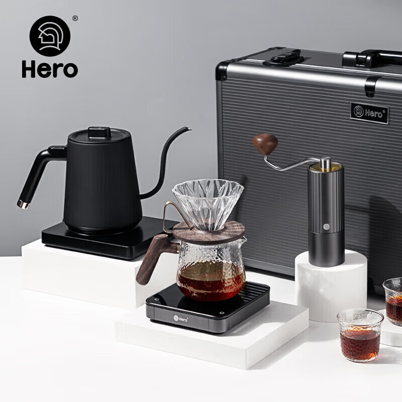 Hero（咖啡器具） Hero旅行箱手冲咖啡壶滤杯套装户外手冲壶磨豆机咖啡机礼