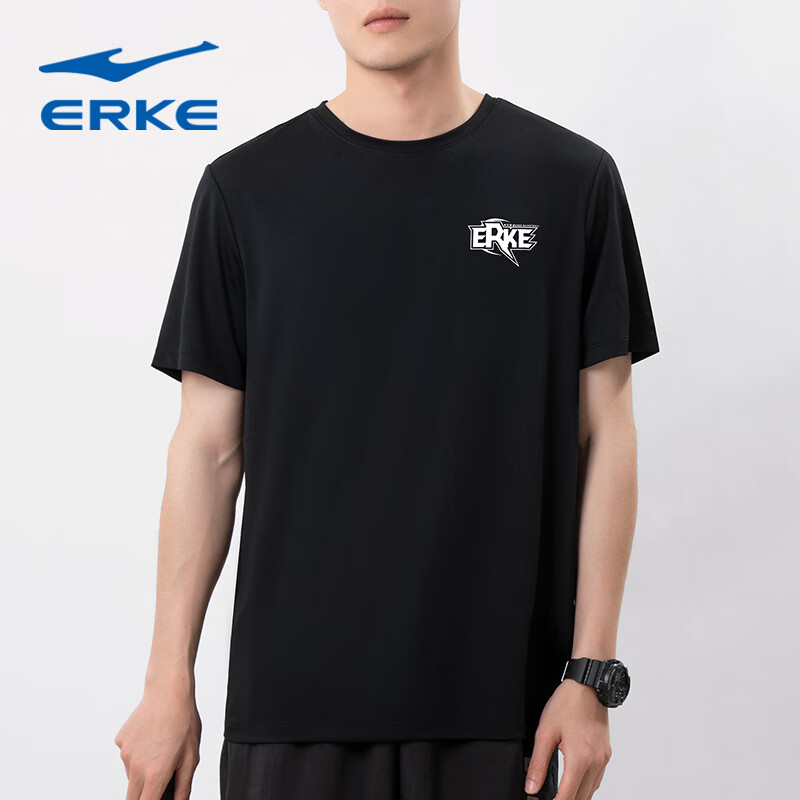 ERKE 鸿星尔克 短袖t恤男夏季轻薄圆领透气冰丝速干休闲T恤跑步运动健身上