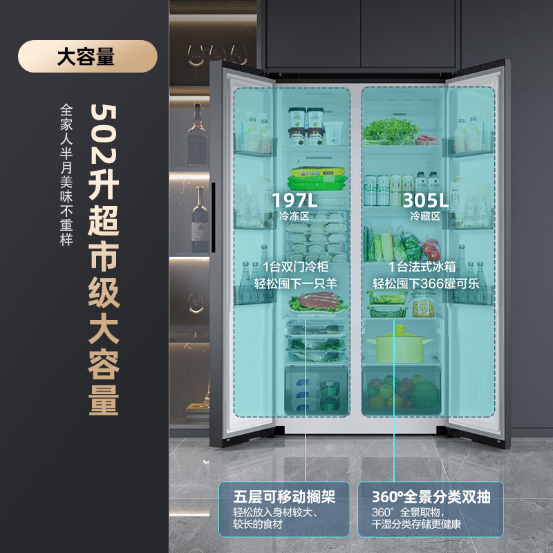 KONKA 康佳 BCD-502WEGQ5SP 家用对开门冰箱 502L 1592.6元