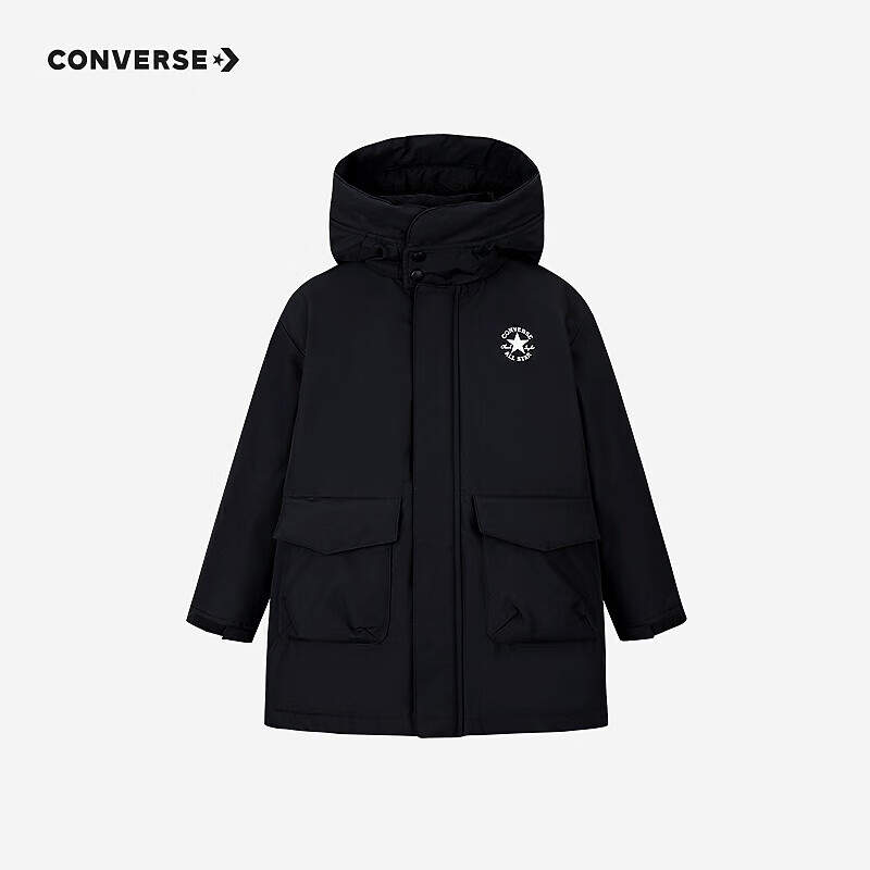 17日0点：CONVERSE 匡威 男童中长羽绒服2024冬季新款中大童连帽加厚加绒外套