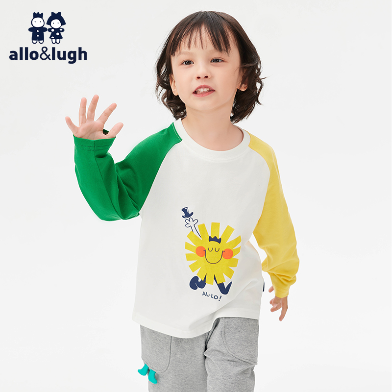 allo&lugh 阿路和如 allolugh童装2024春季儿童新款中小男童t恤休闲全棉长插肩袖 139元